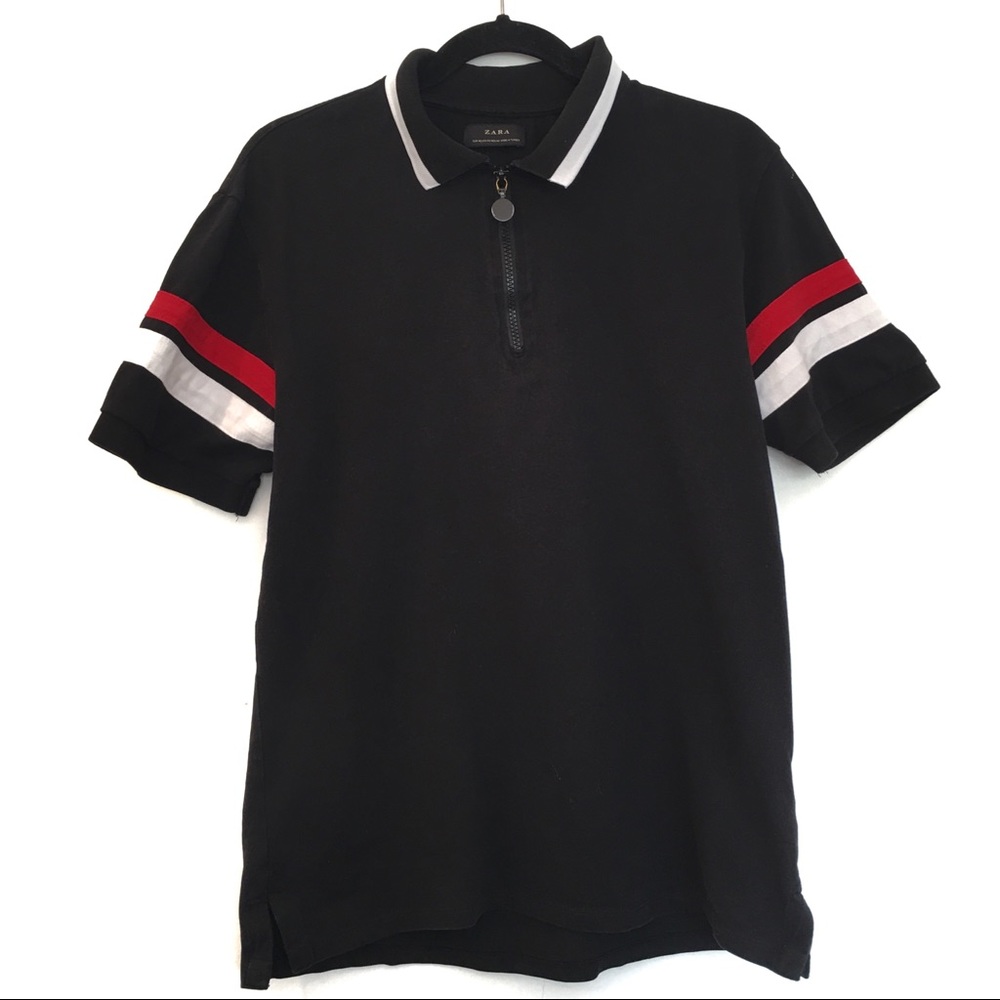 [ZARA] 1/4 Zip Striped Sleeve Polo/Golf Shirt M
